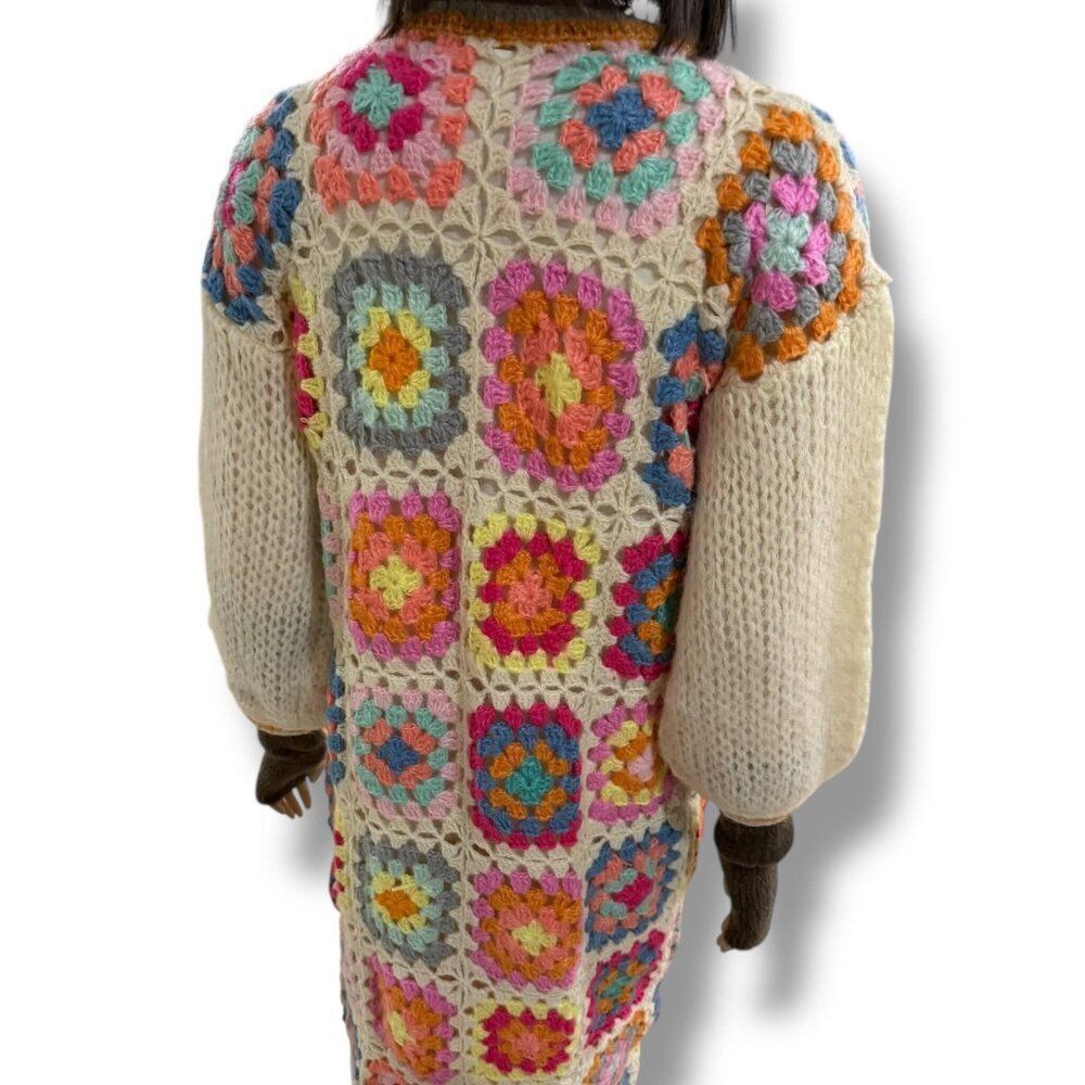 Handmade Granny Square Crochet Cardigan - Long Boho Duster Jacket Maxi NWT - Picture 4 of 4